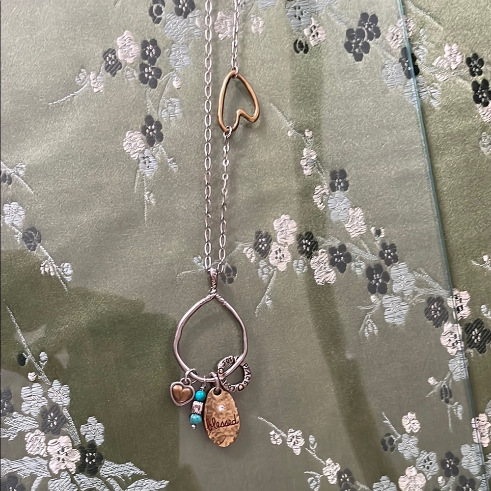 Brighton Silver and Gold Charm Necklace with Turquoise Accents